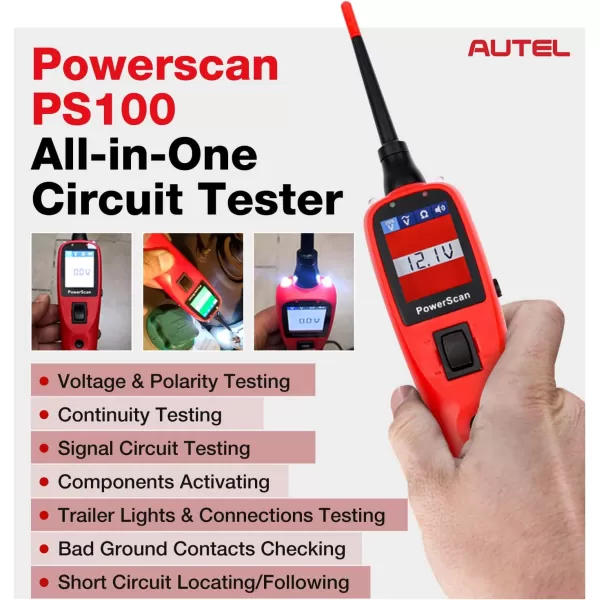 Autel Powerscan Ps100 Electrical System Tester Ps 100 Circuit Tester with 20ft Cable, Built-in Circuit Breaker, Easy to Read AC/DC Current Resistance, Test Continuity/Probe/Sensor Signal