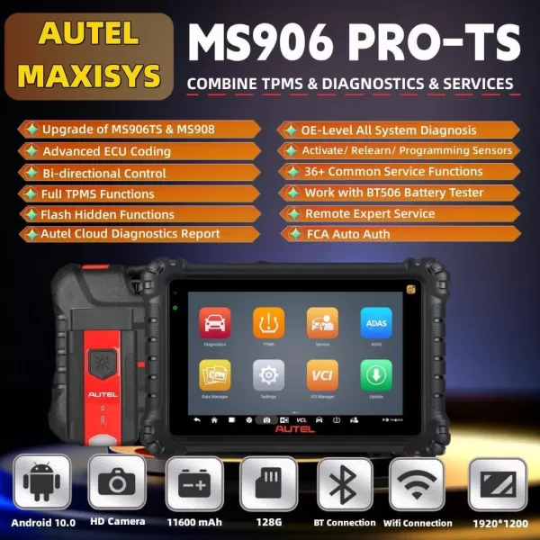 Autel Scanner MS906Pro TS Full System Diagnostic Tool 2023 Newer Up of MS906 Pro MS906BT MS906TS MK908 Top TPMS Diagnostic &amp; ECU Coding, Bidirectional Control, 36+ Service, Full Diagnose, CANFD &amp; DOIP