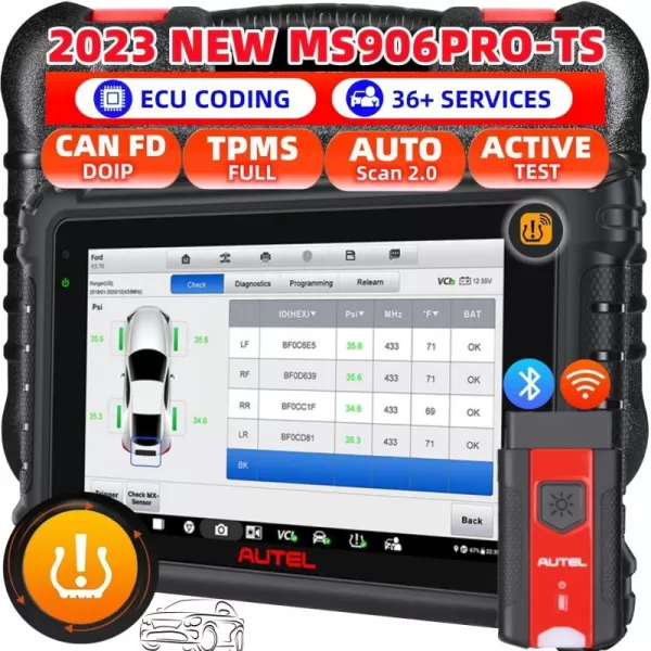 Autel Scanner MS906Pro TS Full System Diagnostic Tool 2023 Newer Up of MS906 Pro MS906BT MS906TS MK908 Top TPMS Diagnostic &amp; ECU Coding, Bidirectional Control, 36+ Service, Full Diagnose, CANFD &amp; DOIP