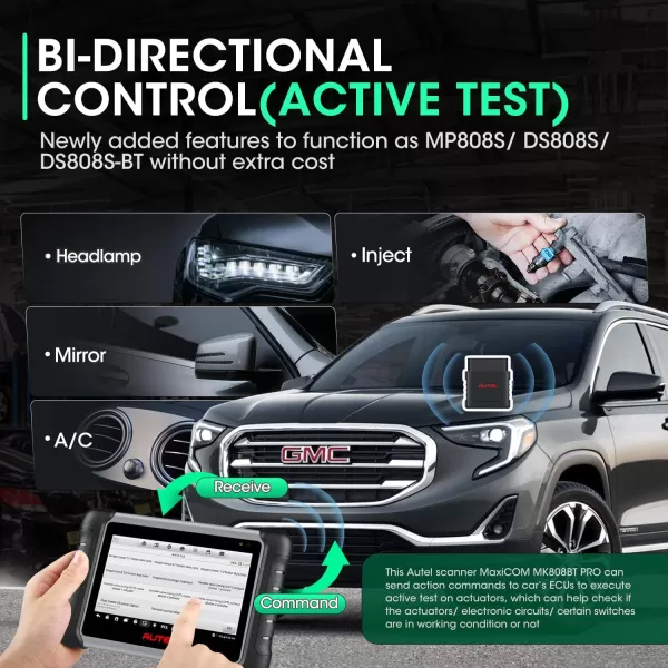 Autel Scanner MaxiCOM MK808BT PRO: 2023 Full Bidrectional Full Upgraded 2.0 Ver. of MK808S MK808Z MK808K MX808S MX900, 28+ Services, Active Test All System Diagnosis, Support BT506 MV108S FCA AutoAuth