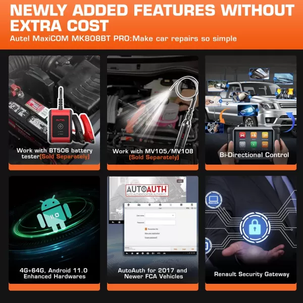 Autel Scanner MaxiCOM MK808BT PRO, 2023 OS 11 Real Bidirectional Diagnostic Tool Up of MK808BT MK808S MaxiCheck MX808S, BT Ver. of MX900, 28+ Reset, OE All Systems Scan 2.0, FCA AutoAuth, Battery Test