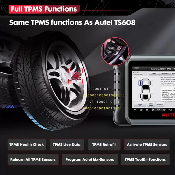 Autel Scanner MaxiCOM MK808Z-TS, Android 11 Based Bi-Directional Control Scan Tool with Full TPMS Function, 2023 Upgraded of MK808BT/MK808TS, 28+ Services, FCA Auto Auth, Support BT506 &amp; MV108 Add-ons