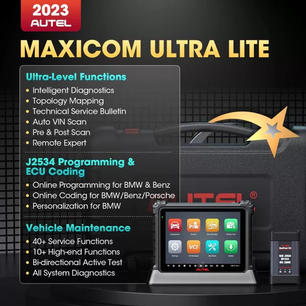 Autel Scanner MaxiCOM Ultra Lite, 2023 Upgrade of Maxisys Ultra/MS919 with 2-Year Update, Intelligent Diagnostic Scan Tool with Topology Map ECU Programming &amp; Coding, Active Test 40+ Service