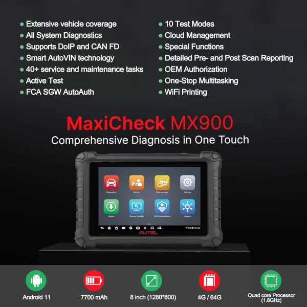 Autel Scanner MaxiCheck MX900 OBD2 All System Diagnostic Scanner, Upgraded MX808 MK808, 2023 Bi Directional Scan Tool, 40+ Service, 10000+ Vehicles, DoIP/CAN FD, Read/Clear Code, Work with MV105 MV108