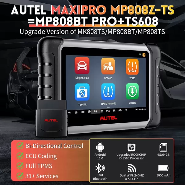 Autel Scanner MaxiPRO MP808Z-TS : Android 11 Based Bi-Directional Control Scan Tool, 2023 Upgraded of MP808TS/MP808BT, ECU Coding, Full TPMS, All System Diagnosis, FCA Auto Auth: Android 11 Based Bi-Directional Control Scan Tool, 2023 Upgraded of MP808TS/MP808BT, ECU Coding, Full TPMS, All System Diagnosis, FCA Auto Auth)