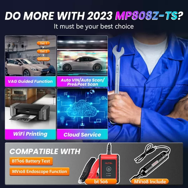 Autel Scanner MaxiPRO MP808Z-TS with 60$ MV108, Android 11 Based Bi-Directional Control Scan Tool, 2023 Upgraded of MP808TS/MP808BT, ECU Coding, Full TPMS, All System Diagnose Tool, Android 11 Based Bi-Directional Control Scan Tool, 2023 Upgraded of MP808TS/MP808BT, ECU Coding, Full TPMS, All System Diagnose Tool)