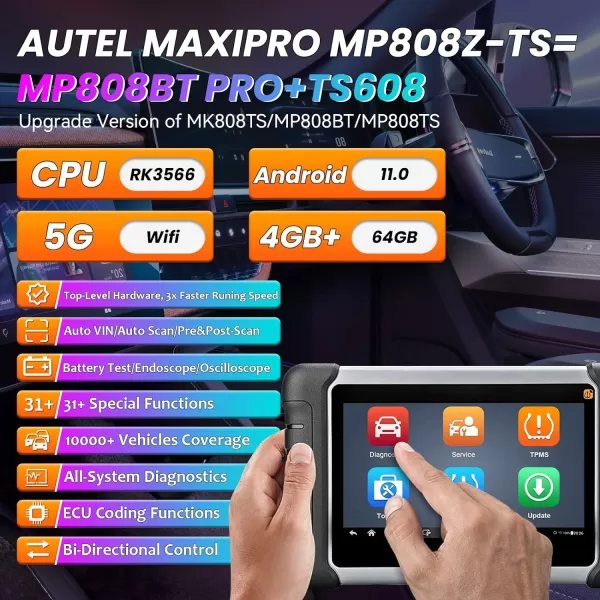 Autel Scanner MaxiPRO MP808Z-TS with 60$ MV108, Android 11 Based Bi-Directional Control Scan Tool, 2023 Upgraded of MP808TS/MP808BT, ECU Coding, Full TPMS, All System Diagnose Tool, Android 11 Based Bi-Directional Control Scan Tool, 2023 Upgraded of MP808TS/MP808BT, ECU Coding, Full TPMS, All System Diagnose Tool)