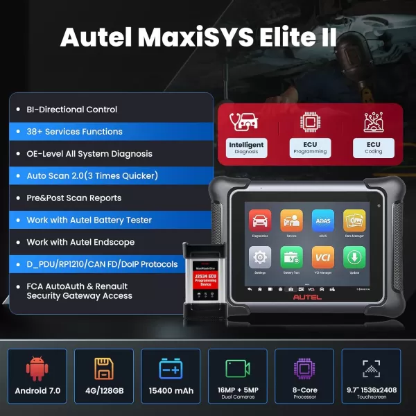 Autel Scanner MaxiSys Elite II: 2023 Alternative to Autel Ultra &amp; MS909, 2 Years Update , Intelligent Diagnostics, J2534 ECU Programming &amp; Coding, 38+ Services Bi-Directional Scan Tool, Intelligent Diagnostics, J2534 ECU Programming &amp; Coding, 38+ Services Bi-Directional Scan Tool)