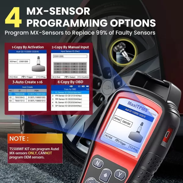 Autel TPMS Programming Tool MaxiTPMS TS508WF Kit, with $120 4PCS MX-Sensors , 2023 Upgraded of TS508/TS501/TS408, One-Click TPMS Diagnose &amp; Reset, TPMS Relearn/Activate, Clear TPMS DTCs, 2023 Upgraded of TS508/TS501/TS408, One-Click TPMS Diagnose &amp; Reset, TPMS Relearn/Activate, Clear TPMS DTCs)