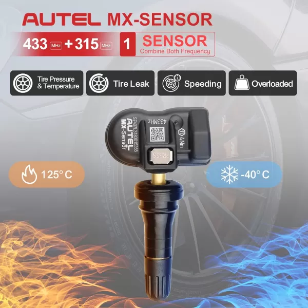 Autel TPMS Sensor 315MHz 433MHz 2in1 MX-Sensor TPS218 Tire Pressure Monitoring System Sensor Cloneable Wireless Programming Replace 98% of OE Sensor SAE Strandard J1205/J1206