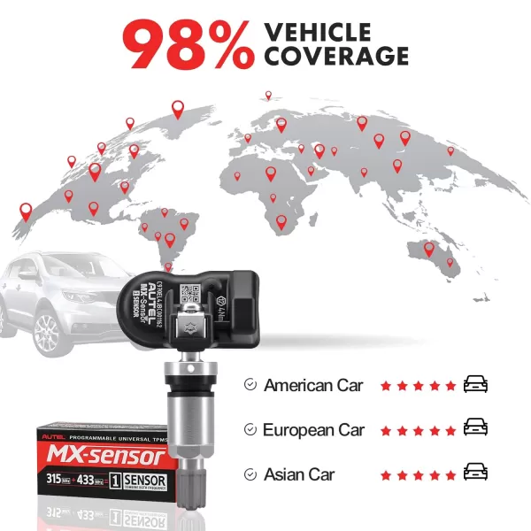 Autel TPMS Sensor 315MHz 433MHz 2in1 MX-Sensor TPS218 Tire Pressure Monitoring System Sensor Cloneable Wireless Programming Replace 98% of OE Sensor SAE Strandard J1205/J1206