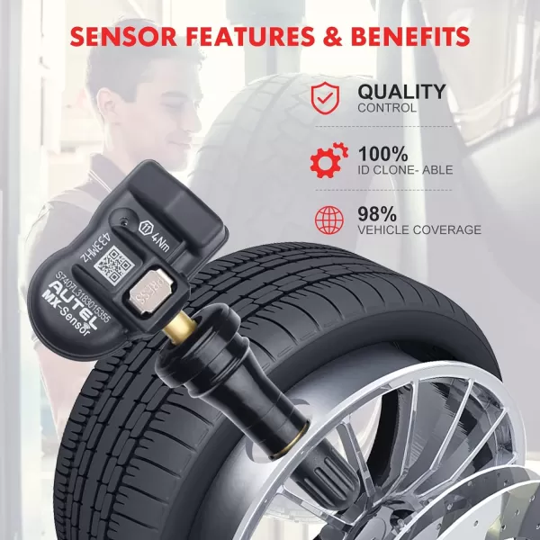Autel TPMS Sensor 315MHz 433MHz 2in1 MX-Sensor TPS218 Tire Pressure Monitoring System Sensor Cloneable Wireless Programming Replace 98% of OE Sensor SAE Strandard J1205/J1206