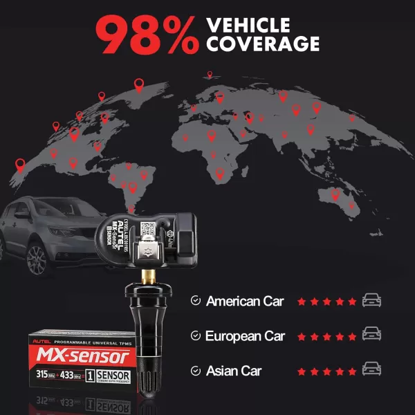 Autel TPMS Sensor MX-Sensor 315MHz+433MHz 2in1 TPS218 Tire Sensor Tire Pressure Monitoring System Sensor Program Universal Replace 98% of OE Sensor SAE Standard J1205/J120 