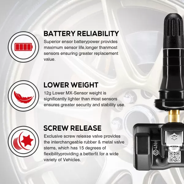 Autel TPMS Sensor MX-Sensor 315MHz+433MHz 2in1 TPS218 Tire Sensor Tire Pressure Monitoring System Sensor Program Universal Replace 98% of OE Sensor SAE Standard J1205/J120 