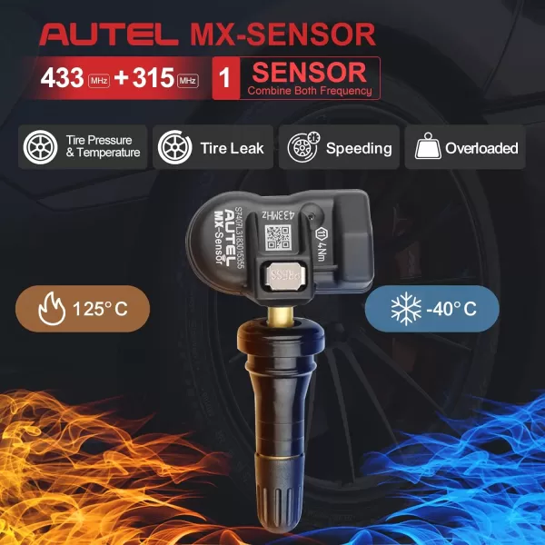 Autel TPMS Sensor MX-Sensor 315MHz+433MHz 2in1 TPS218 Tire Sensor Tire Pressure Monitoring System Sensor Program Universal Replace 98% of OE Sensor SAE Standard J1205/J120 