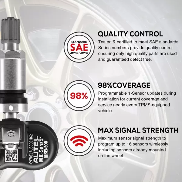 Autel TPMS Sensor MX-Sensor 315MHz+433MHz 2in1 TPS218 Tire Sensor Tire Pressure Monitoring System Sensor Program Universal Replace 98% of OE Sensor SAE Standard J1205/J120 