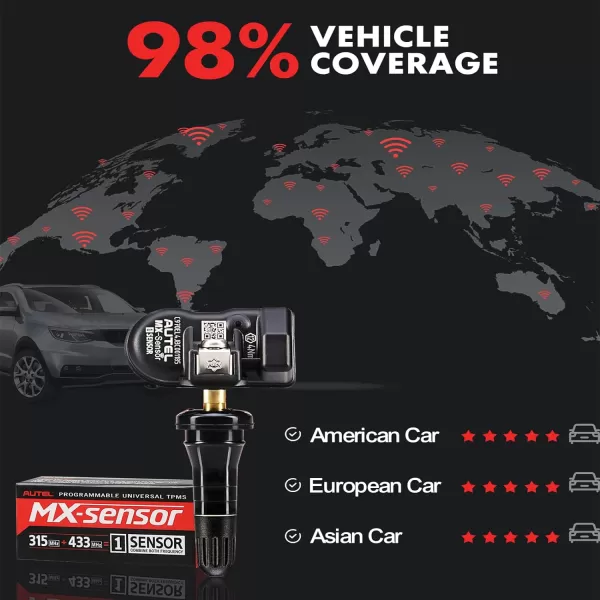 Autel TPMS Sensor MX-Sensor 315MHz+433MHz 2in1 TPS218 Tire Sensor Tire Pressure Monitoring System Sensor Program Universal Replace 98% of OE Sensor SAE Standard J1205/J120 