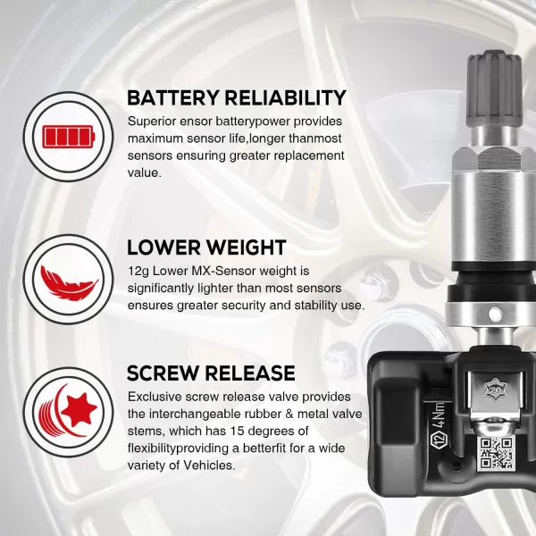 Autel TPMS Sensor MX-Sensor 315MHz+433MHz 2in1 TPS218 Tire Sensor Tire Pressure Monitoring System Sensor Program Universal Replace 98% of OE Sensor SAE Standard J1205/J120 