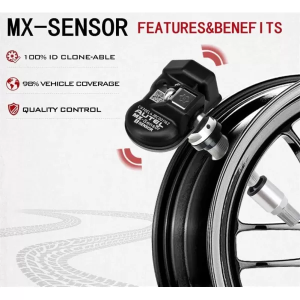 Autel TPMS Sensor, MX Sensor, 4pcs Universal Tire Sensor Dual Frequency 315MHz/433MHz TPMS Sensor Metal Stem Programmable by TS508 TS408 TS508WF TS608 MS906TS ITS600 MS906PRO-TS