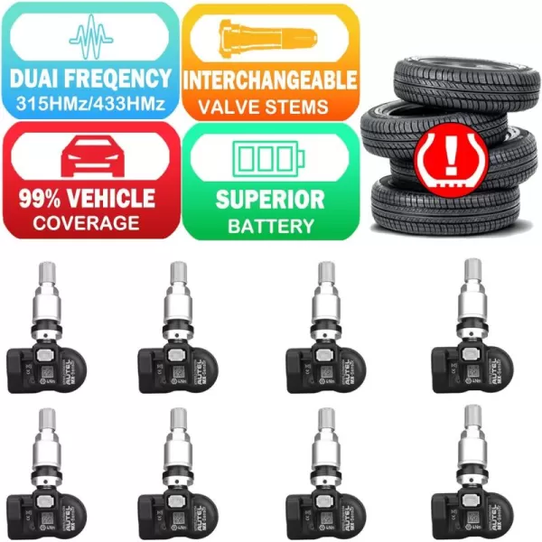 Autel TPMS Sensor, MX Sensor, 4pcs Universal Tire Sensor Dual Frequency 315MHz/433MHz TPMS Sensor Metal Stem Programmable by TS508 TS408 TS508WF TS608 MS906TS ITS600 MS906PRO-TS