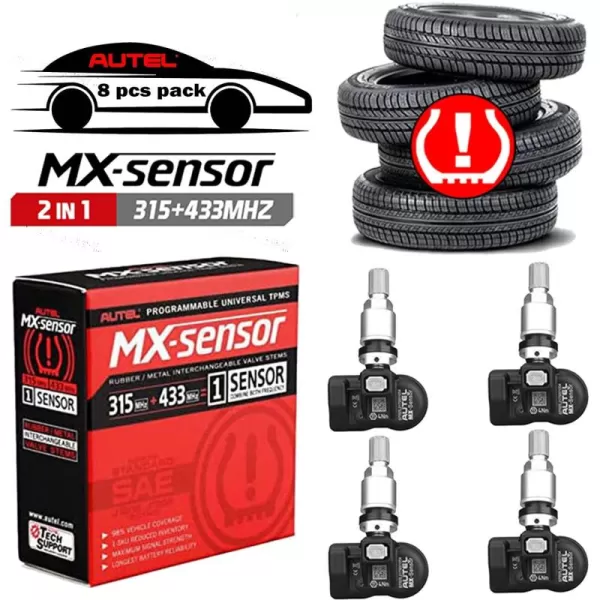 Autel TPMS Sensor, MX Sensor, 4pcs Universal Tire Sensor Dual Frequency 315MHz/433MHz TPMS Sensor Metal Stem Programmable by TS508 TS408 TS508WF TS608 MS906TS ITS600 MS906PRO-TS