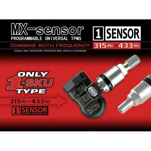 Autel TPMS Sensor, MX Sensor, 4pcs Universal Tire Sensor Dual Frequency 315MHz/433MHz TPMS Sensor Metal Stem Programmable by TS508 TS408 TS508WF TS608 MS906TS ITS600 MS906PRO-TS