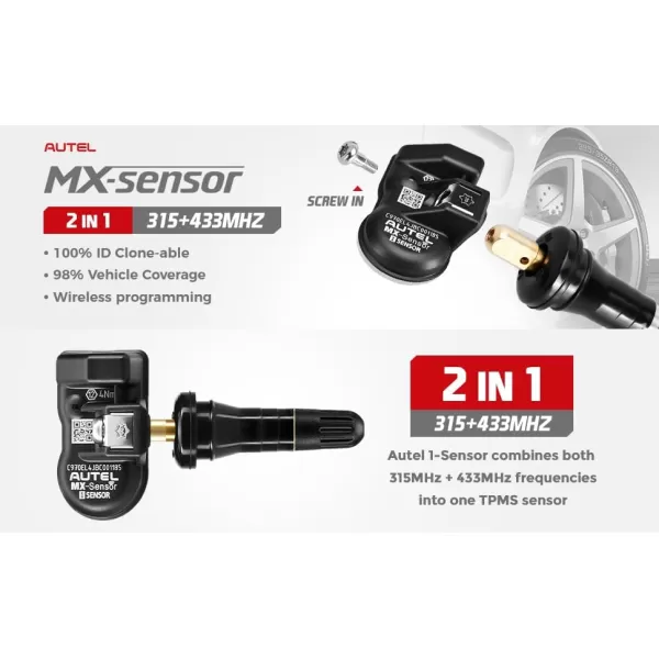Autel TPMS Sensor, MX Sensor, 8pcs Universal Tire Sensor Dual Frequency 315MHz/433MHz TPMS Sensor Rubber Stem Programmable by TS508 TS408 TS508WF TS608 MS906TS ITS600 MS906PRO-TS