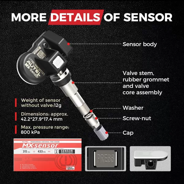 Autel TPMS Sensor MX-Sensor Dual Frequency  Press-in OE-Level Universal Programmable TPMS Sensors for Tire Pressure  Press-in OE-Level Universal Programmable TPMS Sensors for Tire Pressure )