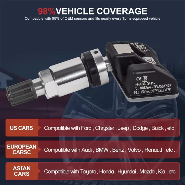 Autel TPMS Sensor MX-Sensor TPS218-315MHz+433MHz 2 in 1 Dual Frequency Replaced OEM Tire Pressure Sensor Universal Programmable Screw-in Sensor Sets of 2pcs 