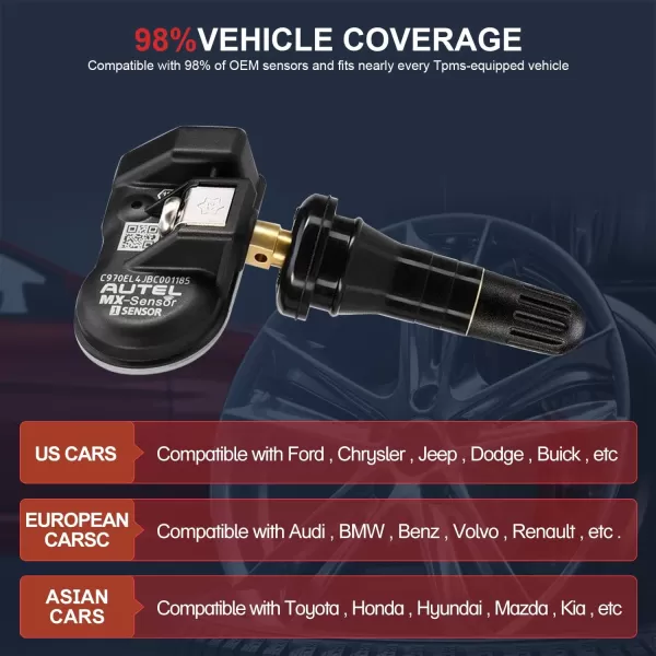 Autel TPMS Sensor MX-Sensor TPS218-315MHz+433MHz 2 in 1 Dual Frequency Replaced OEM Tire Pressure Sensor Universal Programmable Screw-in Sensor Sets of 2pcs 