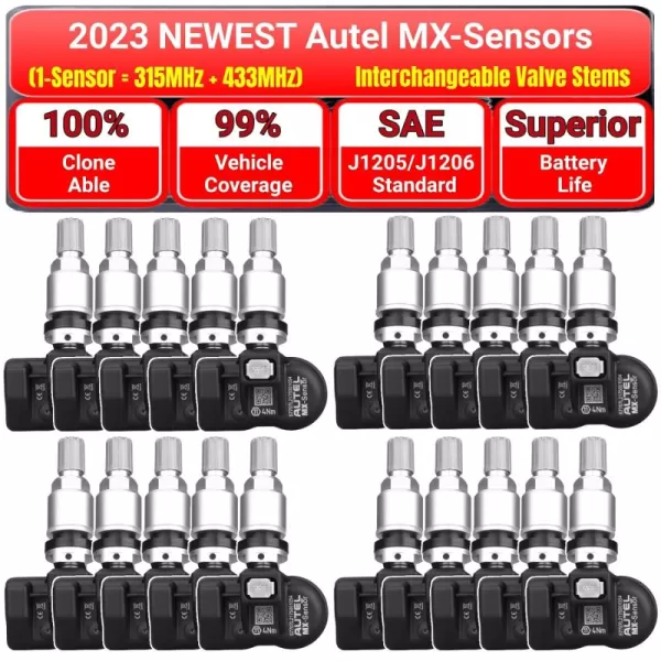 Autel TPMS Sensors 20 Pack Dual Frequency 315Mhz / 433Mhz Metal Stem Universal Tire Sensor Compatible with Autel TS900 TS401 TS408 TS501 TS508 TS601 TS608 MX808TS MS906TS ITS600