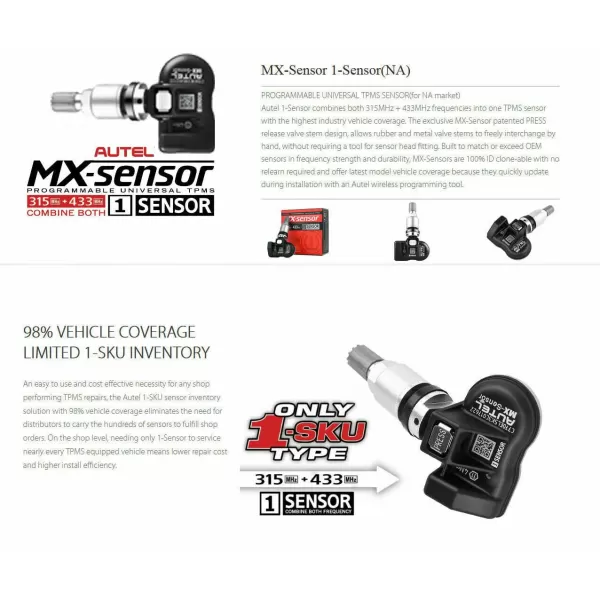 Autel TPMS Sensors 20 Pack Dual Frequency 315Mhz / 433Mhz Metal Stem Universal Tire Sensor Compatible with Autel TS900 TS401 TS408 TS501 TS508 TS601 TS608 MX808TS MS906TS ITS600