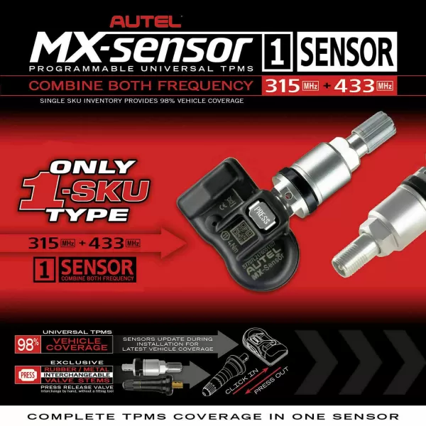 Autel TPMS Sensors 20 Pack Dual Frequency 315Mhz / 433Mhz Metal Stem Universal Tire Sensor Compatible with Autel TS900 TS401 TS408 TS501 TS508 TS601 TS608 MX808TS MS906TS ITS600
