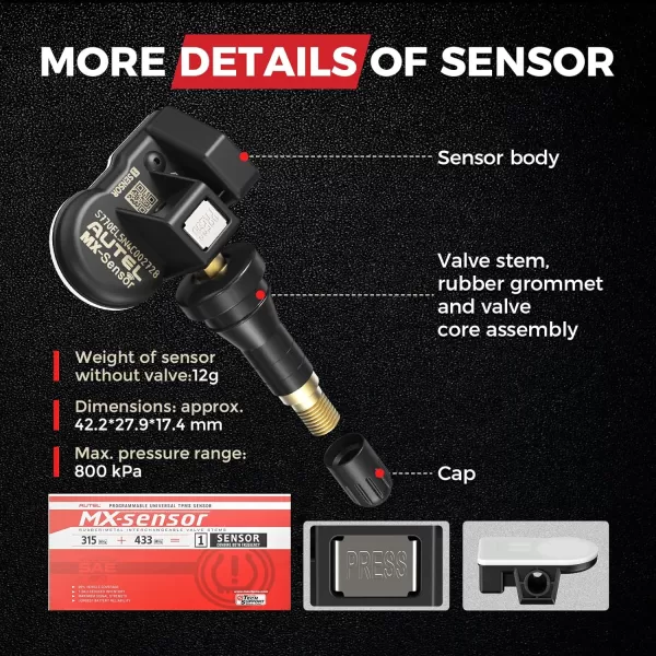 Autel TPMS Sensors MX-Sensor 2 in 1 TPS218  Screw-in OE-Level Tire Pressure Monitoring System Sensor for 99% Main Vehicles SAE Standard J1205/J1206/J2657  Screw-in OE-Level Tire Pressure Monitoring System Sensor for 99% Main Vehicles SAE Standard J1205/J1206/J2657 )