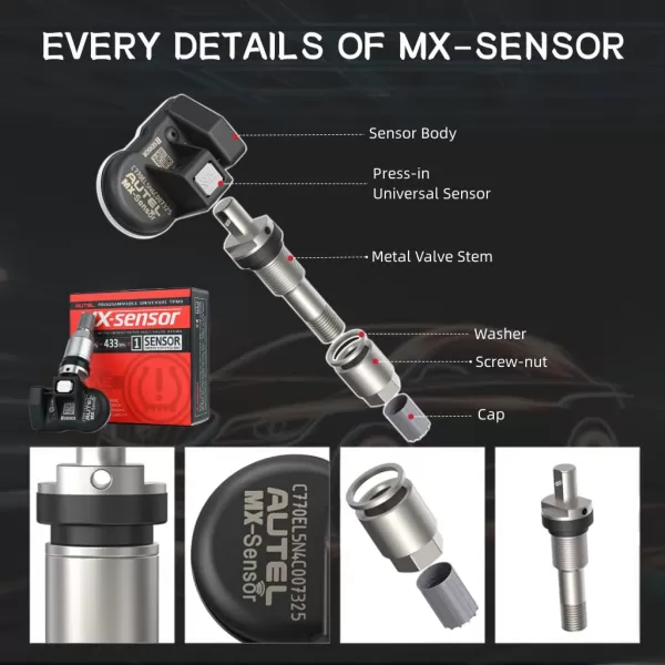 Autel TPMS Sensors MX-Sensor Dual Frequency  20 PCS Pack Metal Tire Sensor Universal TPMS Sensor Programmable by Autel TS401 TS408 TS501 TS508 TS608 20 PCS Pack Metal Tire Sensor Universal TPMS Sensor Programmable by Autel TS401 TS408 TS501 TS508 TS608)