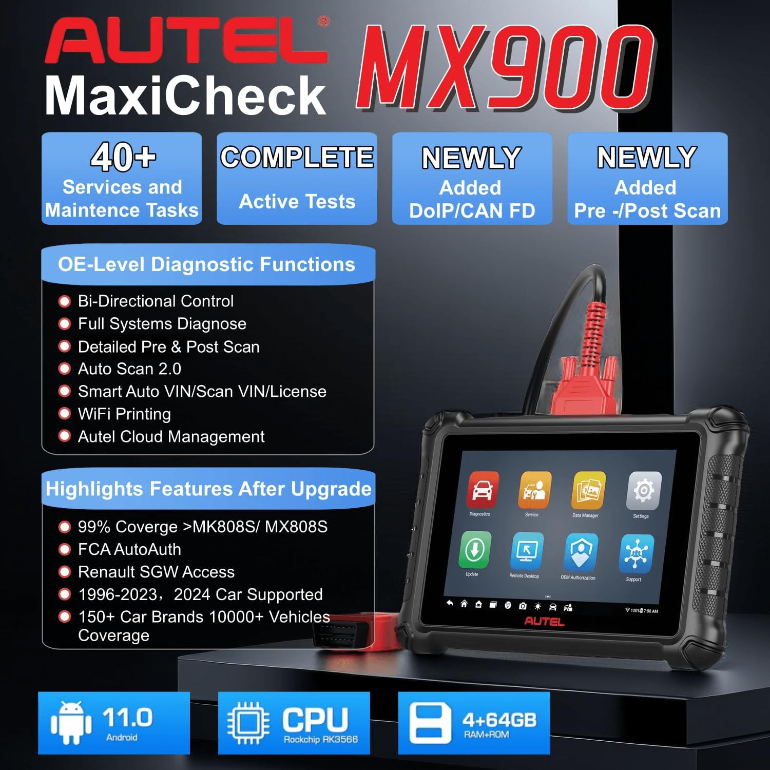 thumbnail image 2 of Autel MaxiCheck MX900 – 2025 Model – Full Bidirectional Scan Tool – 40+ Services – Android 11 – 4GB/64GB 2 of 5