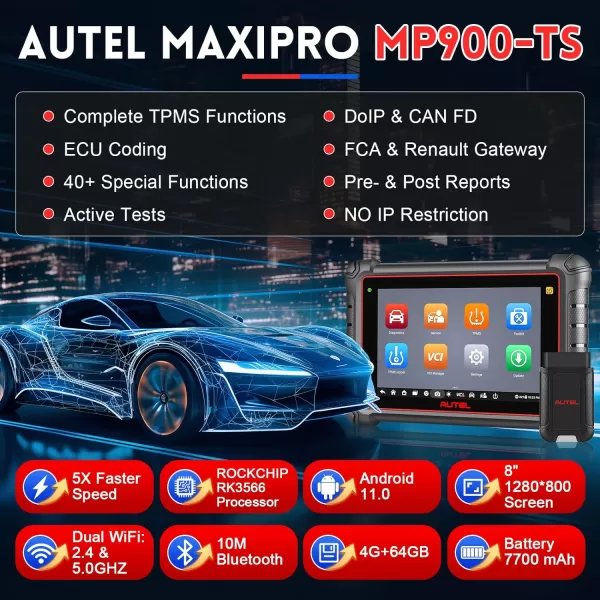 Autel Scanner MaxiPro MP900-TS, 2024 Android 11 ECU Coding Scan Tool, Newest TPMS Diagnostic Tool Upgraded of MP808S-TS/MS906TS, 40+ Services, Full System OBD2 Scanner Support CANFD/DoIP, Wi-Fi Print