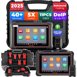 imageAutel MaxiPRO MP900BT KIT Scanner 2025 Levelup of MP900ZBT MP808BT Pro MP808BT KIT with DoIP CANFD 40 Services OE ECU Coding 11 PCS OBD1 Cables BiDirectional 150 Makes FCA Renault SGW