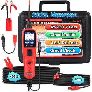 image2025 Autel PowerScan PS100 Power Circuit Probe Tester 1224V Automotive Electrical OpenShort Breaker Finder Component Activation Test Tool ACDC Trailer Relay Fuse Test 40FT Cable for 99 CarsRed