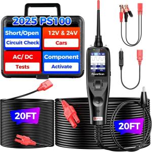 image2025 Autel PowerScan PS100 Power Circuit Probe Tester 1224V Automotive Electrical OpenShort Breaker Finder Component Activation Test Tool ACDC Trailer Relay Fuse Test 40FT Cable for 99 CarsBlack