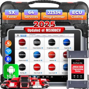 imageAutel MaxiSys MS908CV II 2025 Heavy Duty Truck Scanner Upgrade of MS908CV Same as MS909CV Semi Truck Tool w J2534 ECU Programmer Coding Active Test 64 Service Bluetooth Diesel Diagnostic Tool