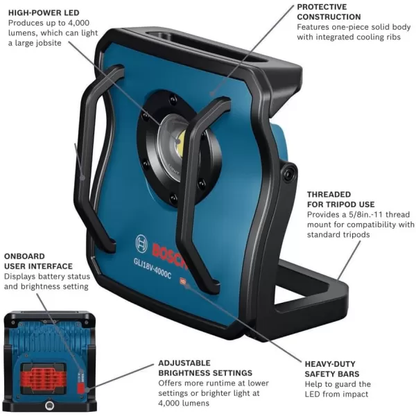BOSCH GLI18V-4000CN 18V Lithium-Ion Bluetooth Connected 4,000 Lumens LED Floodlight , Black
