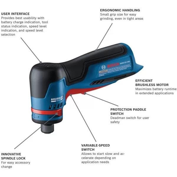 BOSCH GWG12V-20SB23 12V Max Brushless 1/4 In. Right Angle Die Grinder Kit with  3.0 Ah Batteries