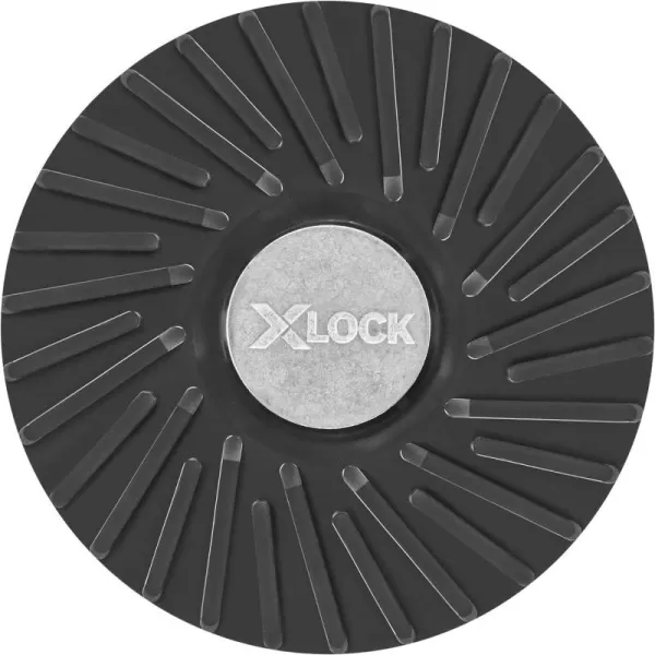 BOSCH MGX0450 4-1/2 In. X-LOCK Backing Pad with X-LOCK Clip - Medium Hardness, Use with Fiber Discs, for Applications in Metal Surface Finishing, Weld Blending, Rust Removal, Black