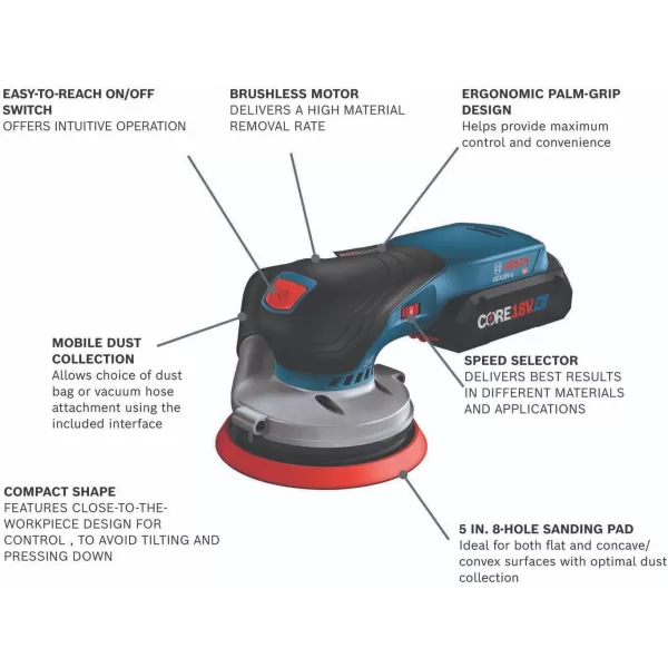 BOSCH GEX18V-5N 18V Brushless 5 In. Random Orbit Sander 