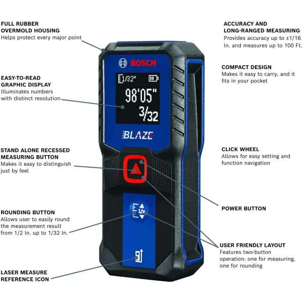 BOSCH GLM100-23 100ft Laser Measure with Backlit Display,