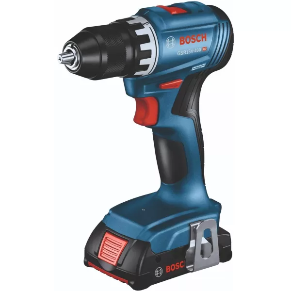 BOSCH GSR18V-400B12 18V Compact Brushless 1/2 In. Drill/Driver Kit with  2.0 Ah SlimPack Battery 2.0 Ah Batteries)