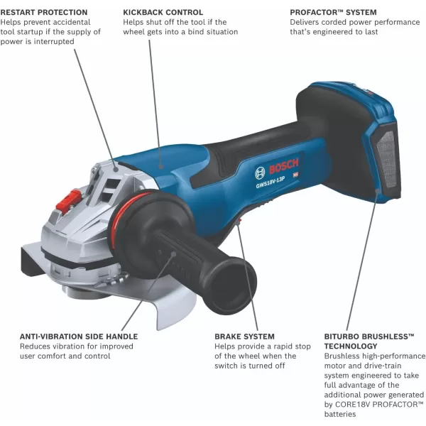 BOSCH GWS18V-13PN PROFACTOR™ 18V 5 – 6 In. Angle Grinder with Paddle Switch 