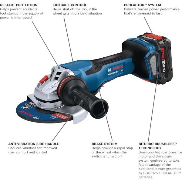 BOSCH GWS18V-13PN PROFACTOR™ 18V 5 – 6 In. Angle Grinder with Paddle Switch 