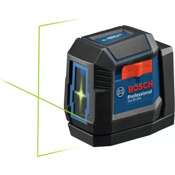 BOSCH GLL50-20GL 65ft Green-Beam Cross-Line Laser with VisiMax Technology, Rechargable Lithium-Ion Battery, Self-Leveling, with Magnetic Mount